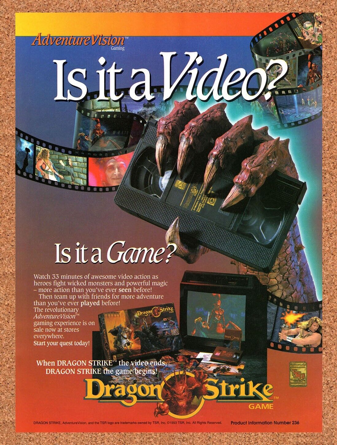 1993 Dragon Strike Adventure Vision Original Ad v1