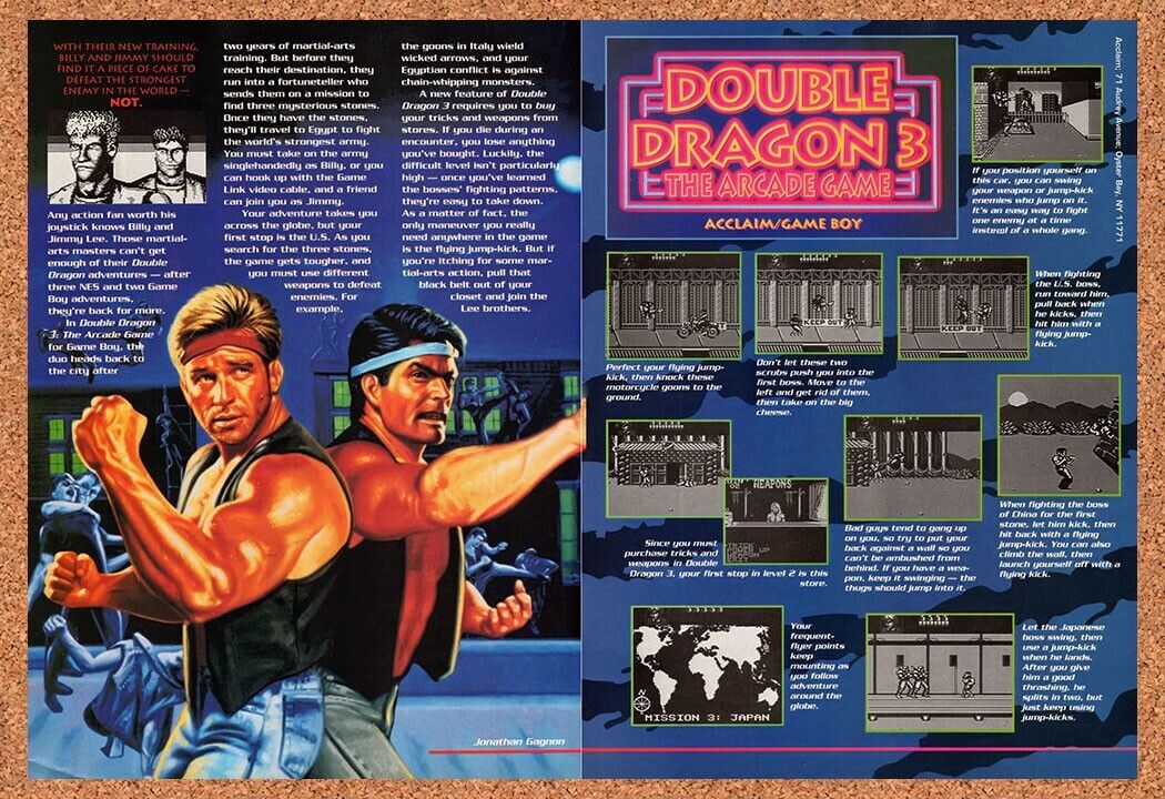 1992 Double Dragon 3 The Arcade Game Game Boy Original Ad v2