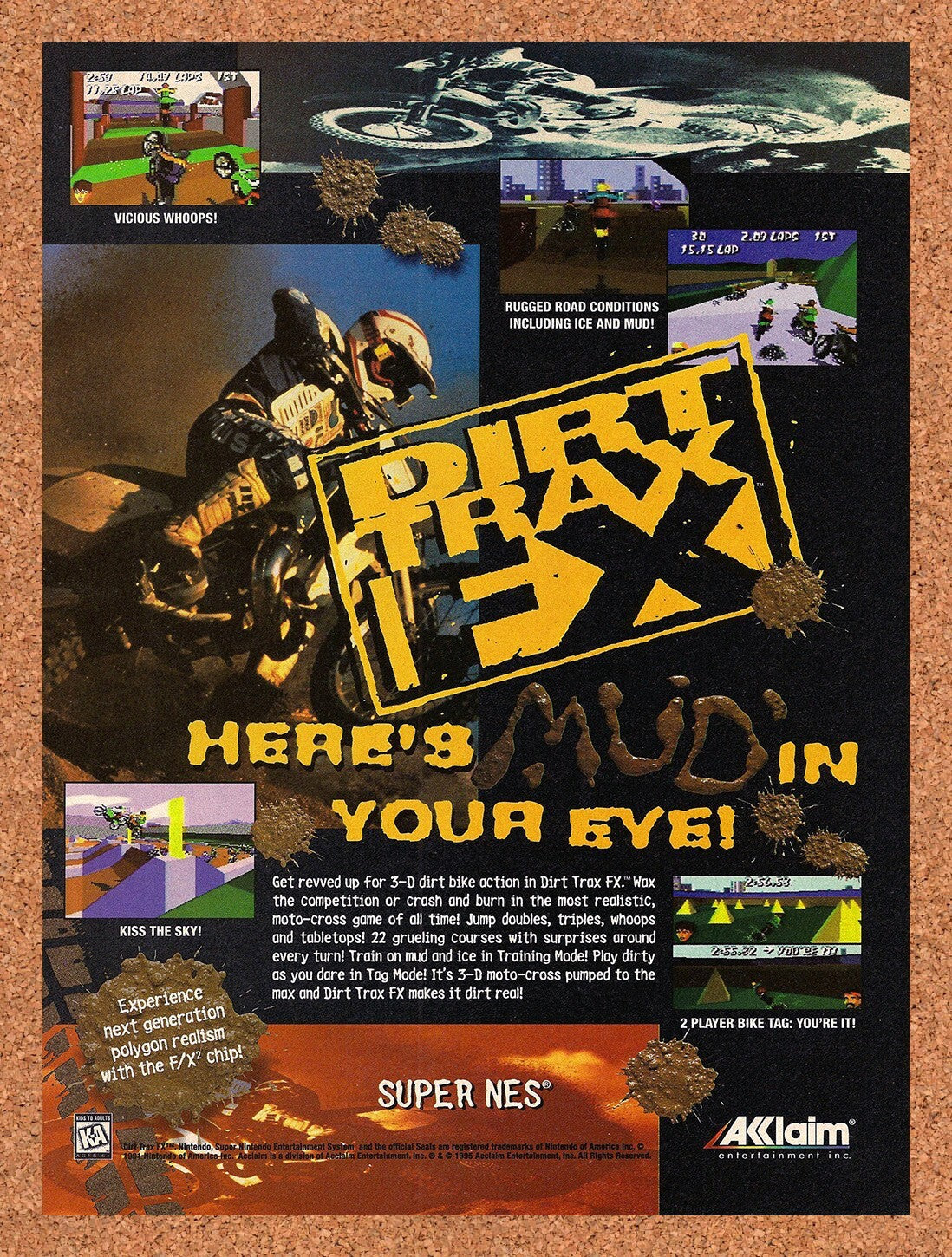 1995 Dirt Trax FX SNES Original Ad v1