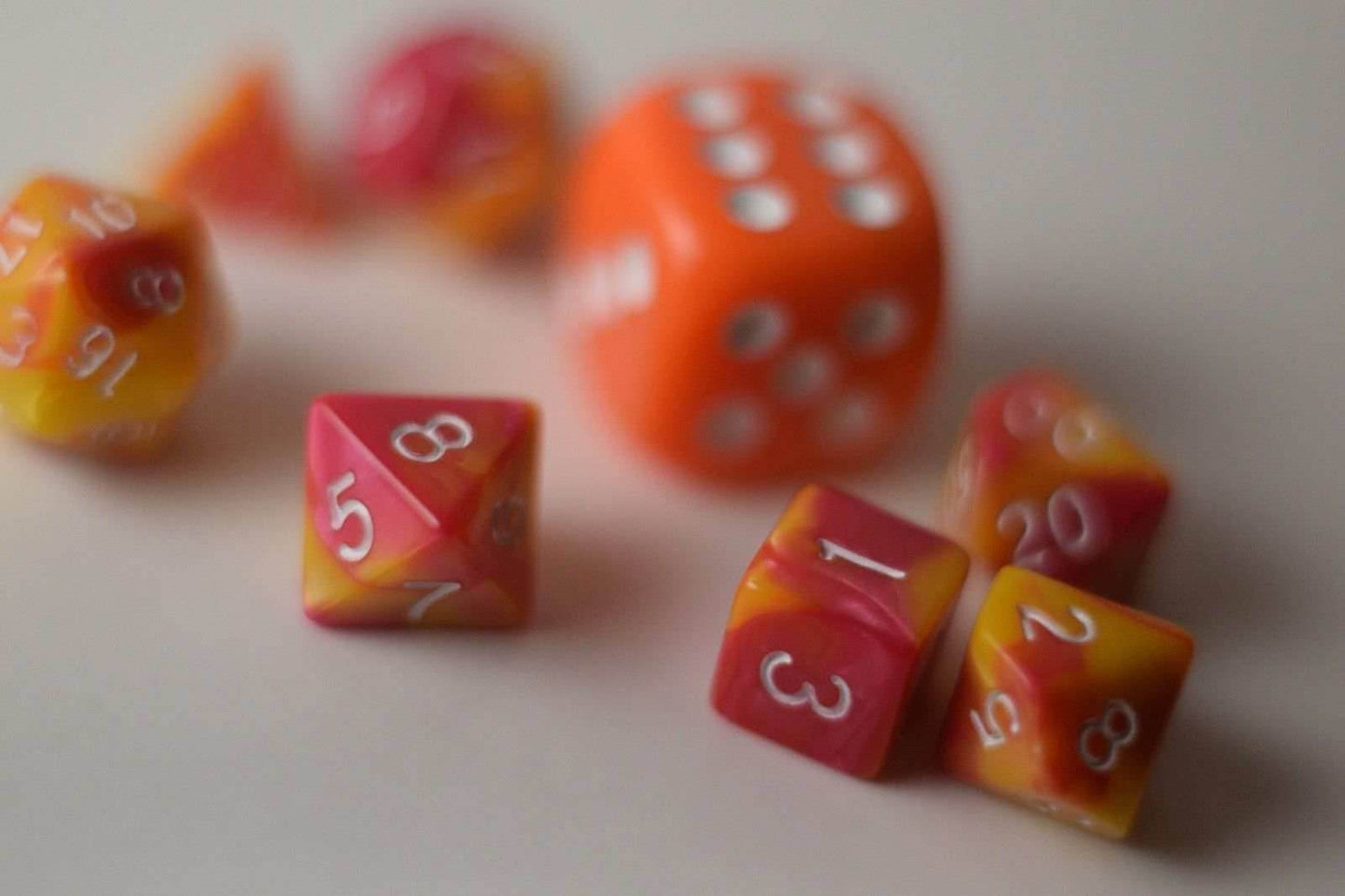 New Shiny Yellow Pink Miniature Poly Dice Set Small (7) RPG DnD Mini Cute - 