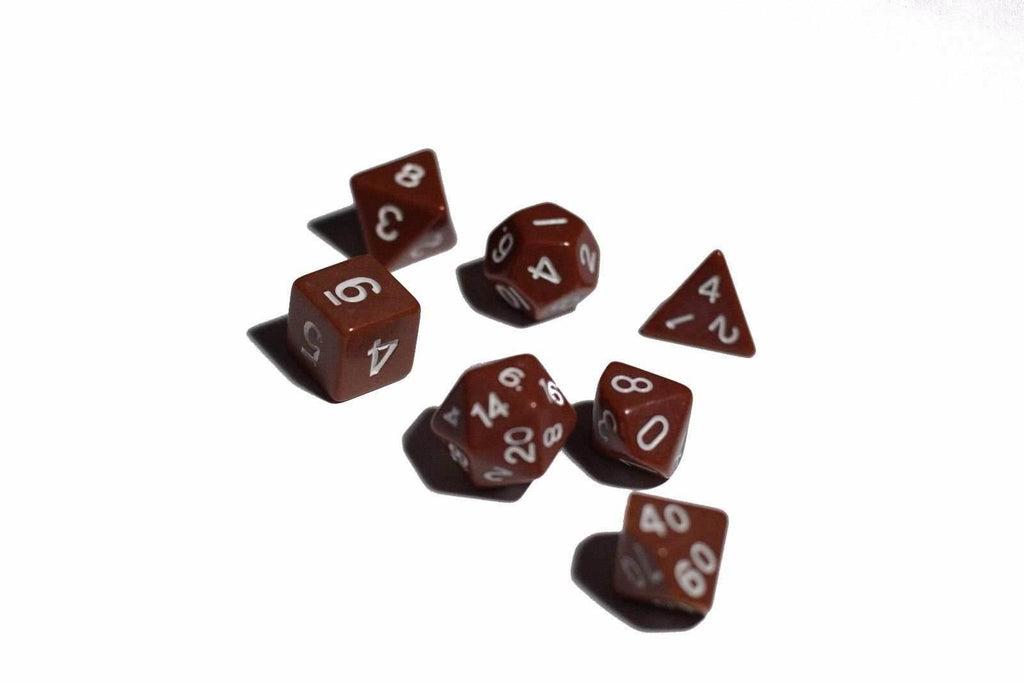 Brown Opaque 7 Die Set Polyhedral Dice by BrycesDice RPG Magic D&D Unique - 