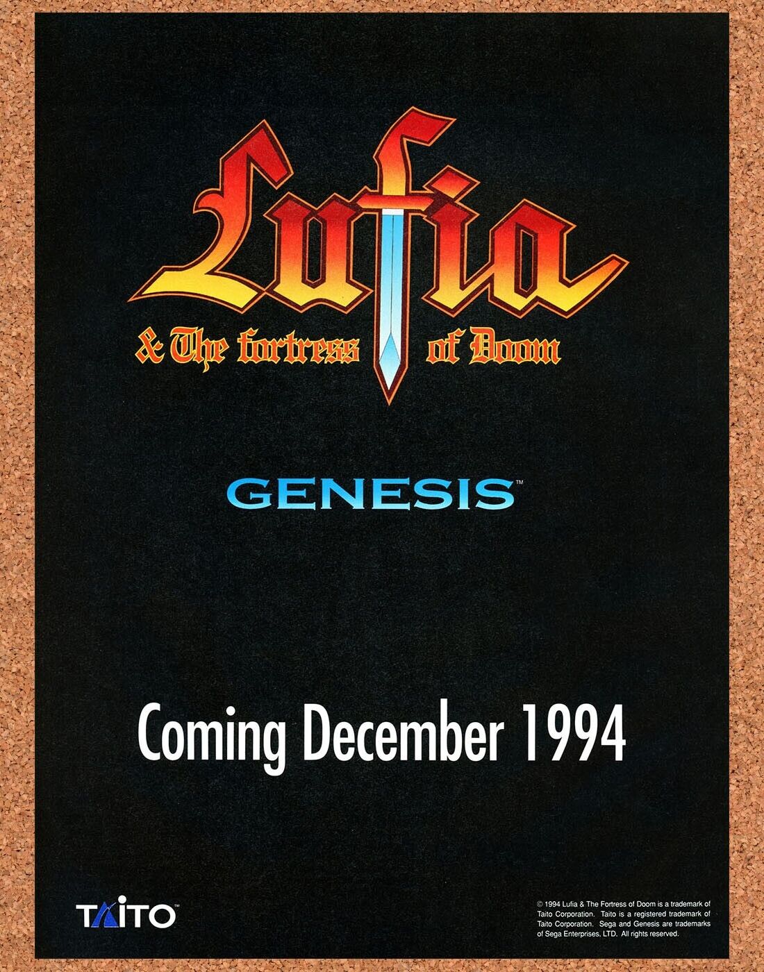 1994 Lufia Fortress of Doom Genesis Original Ad