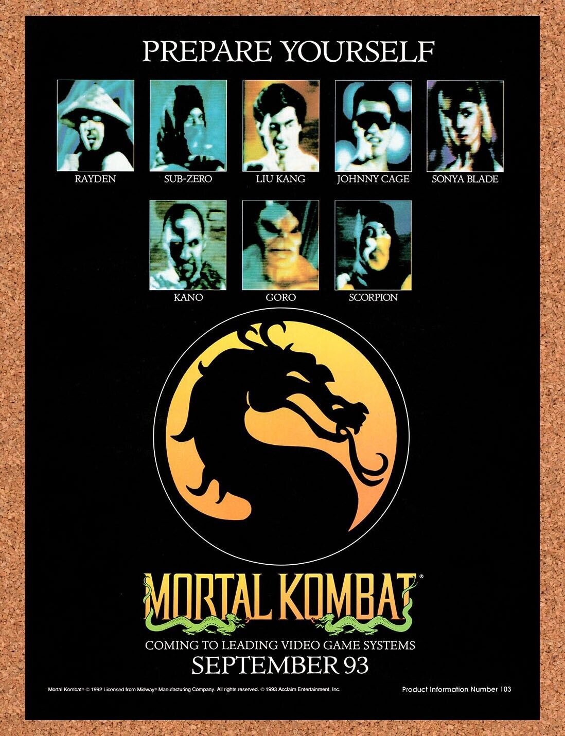 1993 Mortal Kombat Genesis SNES Original Ad v14