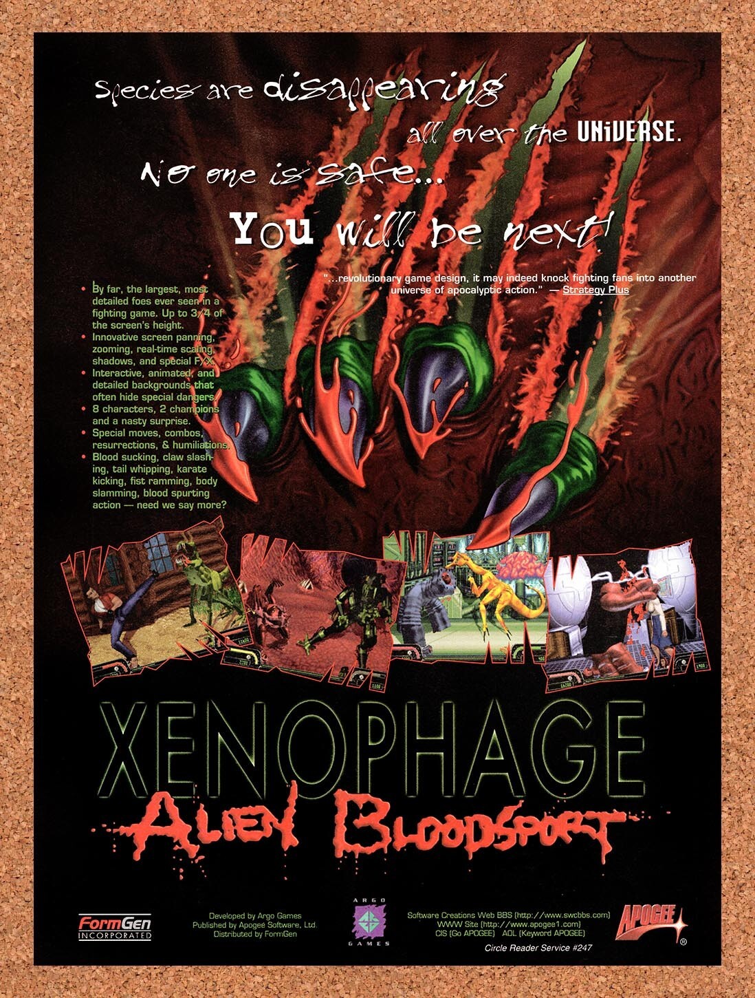 1996 Xenophage Alien Bloodsport PC Original Ad v1