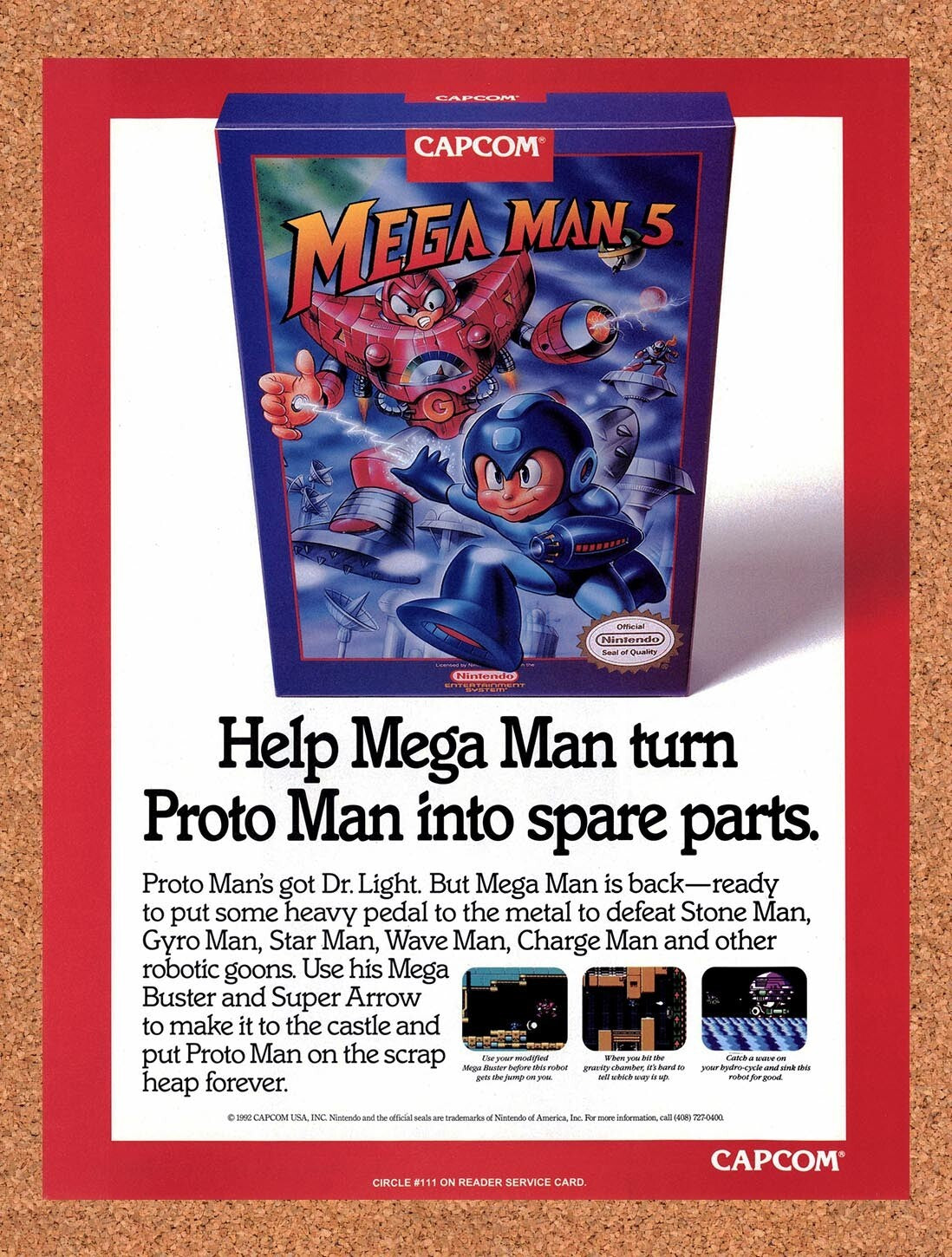 1992 Mega Man 5 NES Original Ad v1