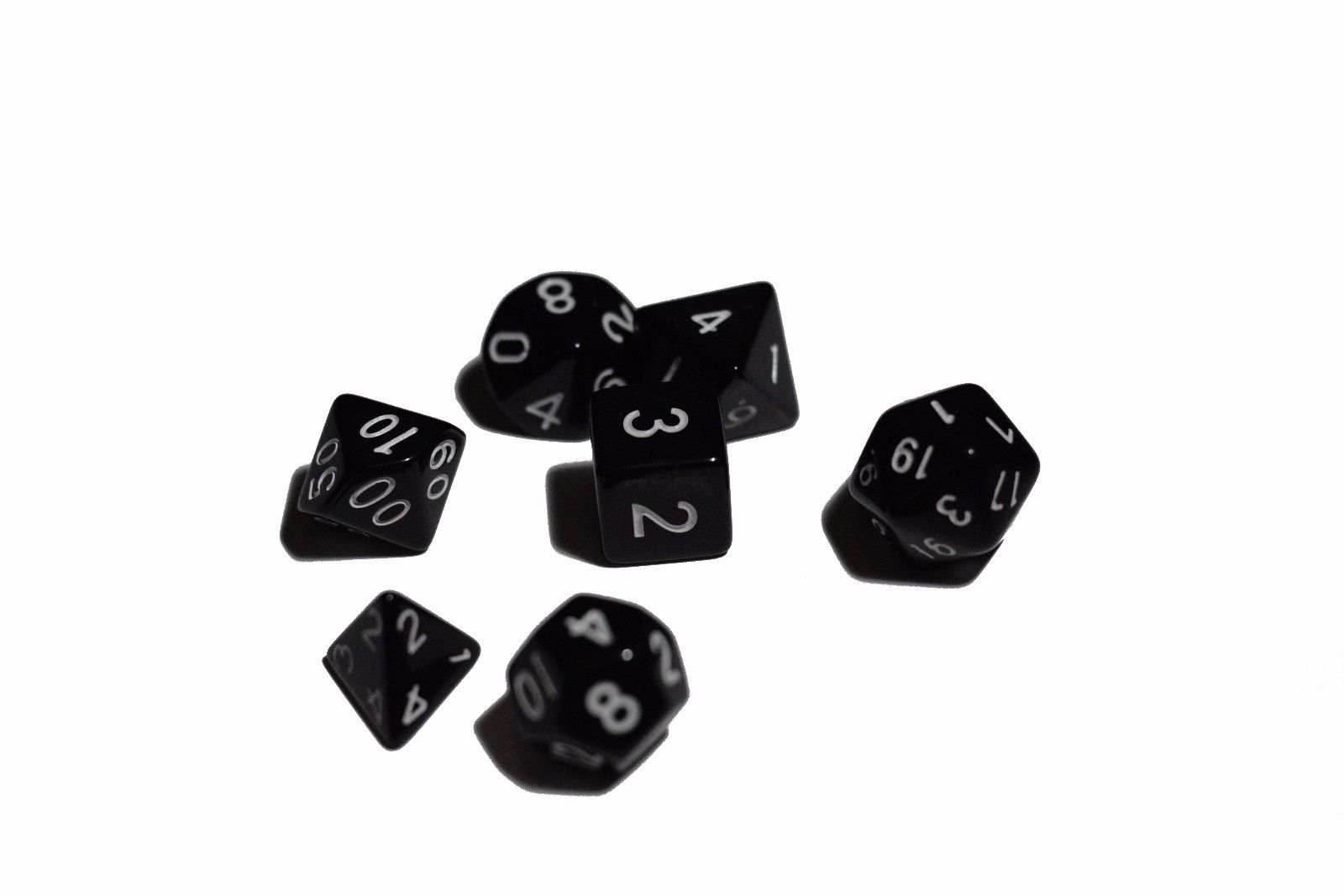 Black Opaque 7 Die Set Polyhedral Dice by BrycesDice RPG Magic D&D Unique - 