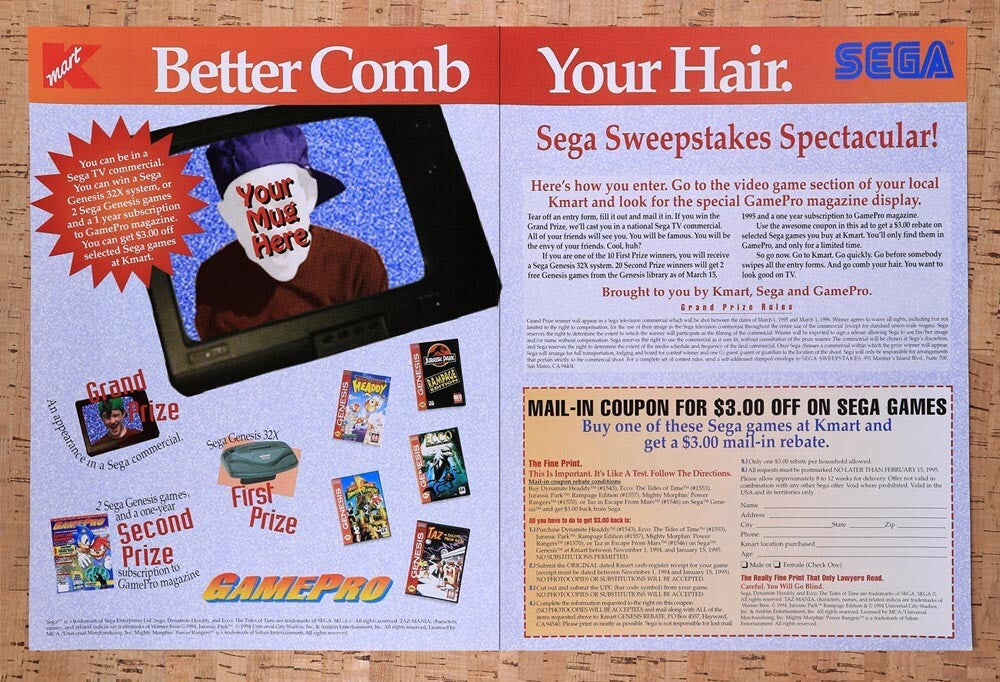 1995 Gamepro Sega TV Commercial Sweepstakes Original Ad v2