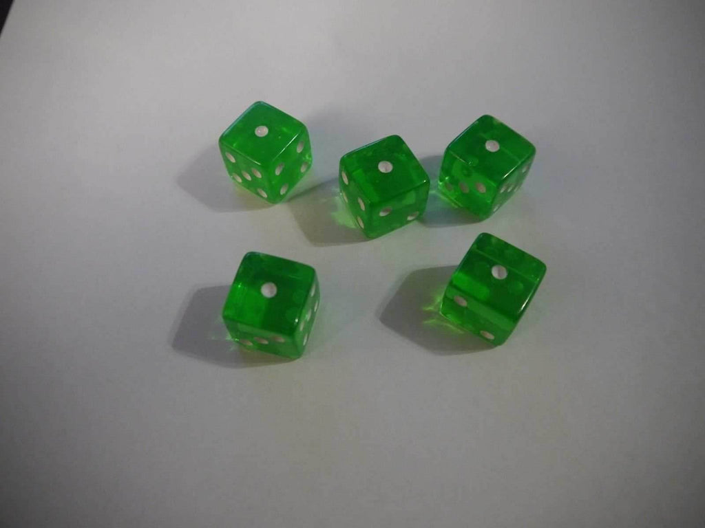 NEW Set of 5 Green Transparent Large Casino Size 19mm Dice Green Great Quality - 