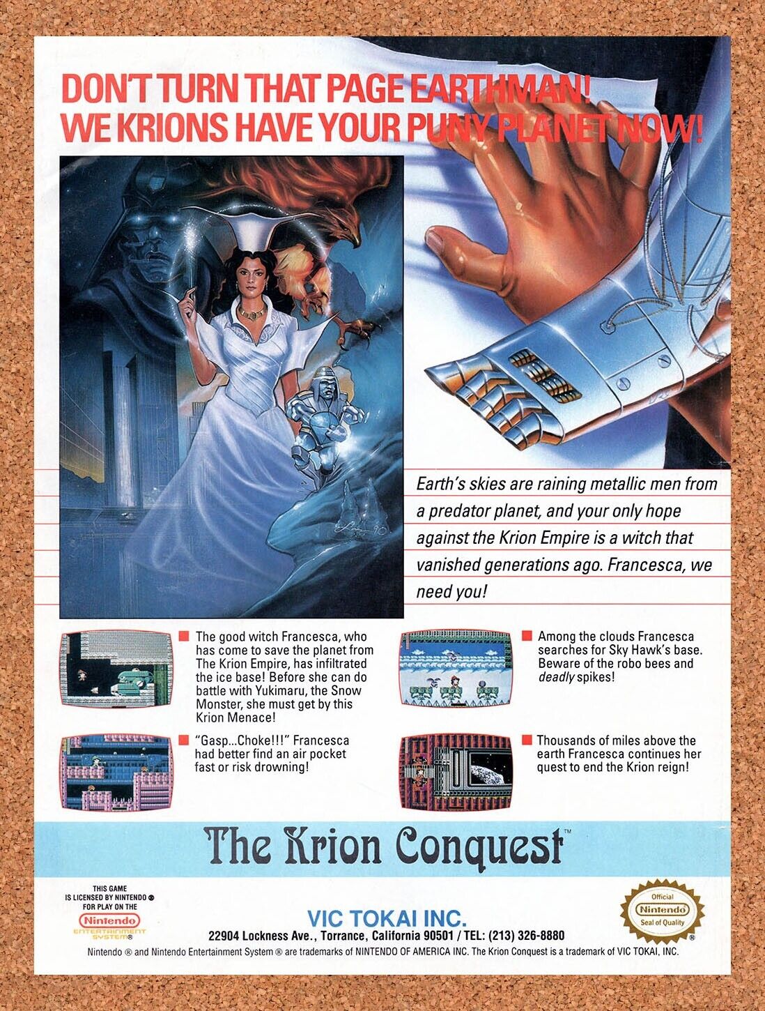 1991 The Krion Conquest NES Original Ad v1