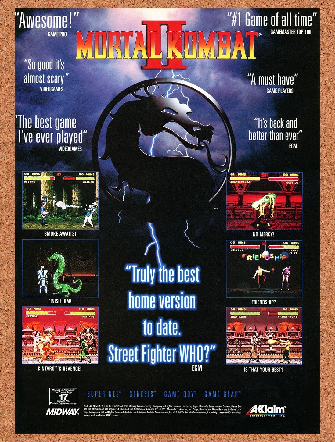 1994 Mortal Kombat II SNES Original Ad v1