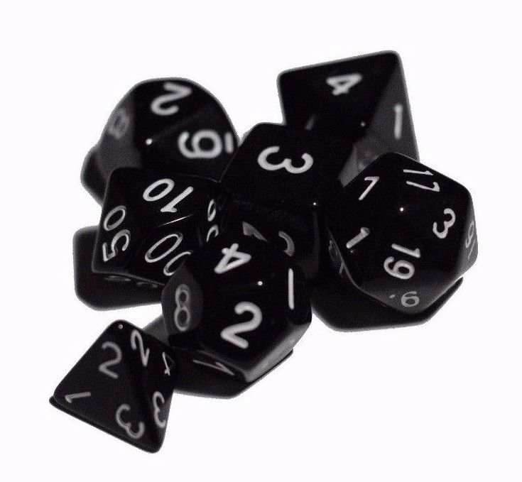 Black Opaque 7 Die Set Polyhedral Dice by BrycesDice RPG Magic D&D Unique - 