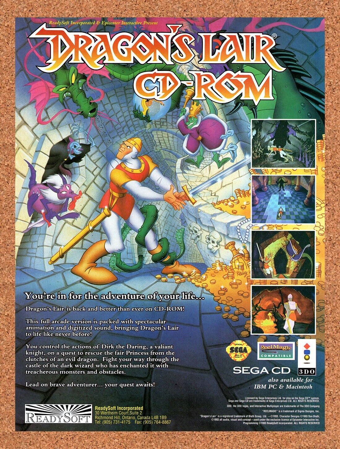 1994 Dragon's Lair CD-ROM Sega CD Original Ad v1