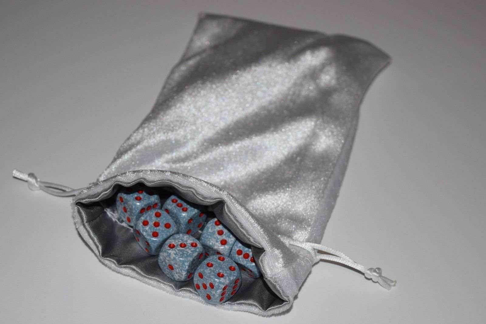 Large White Velvet Gift Bag Game Dice Bag w/ Grey Velvet Lining Counter Pouch - 