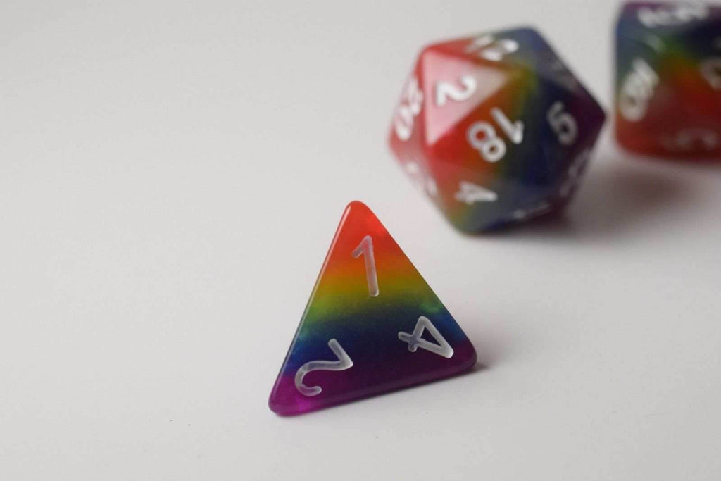 New Rainbow Aurora Poly Dice Set Blue Green Yellow Orange Red Purple (7) RPG DnD - 