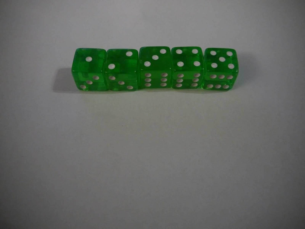 NEW Set of 5 Green Transparent Large Casino Size 19mm Dice Green Great Quality - 