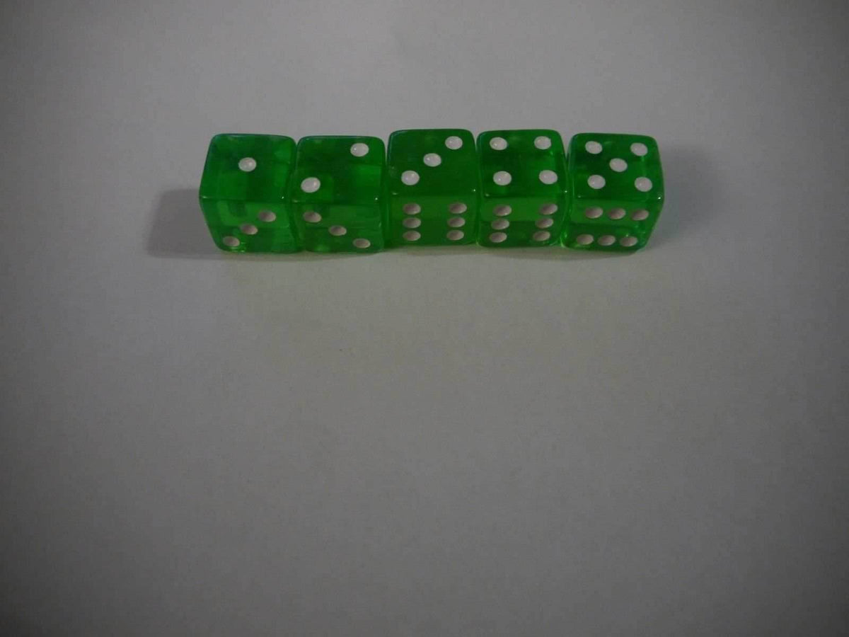 NEW Set of 5 Green Transparent Large Casino Size 19mm Dice Green Great Quality - 