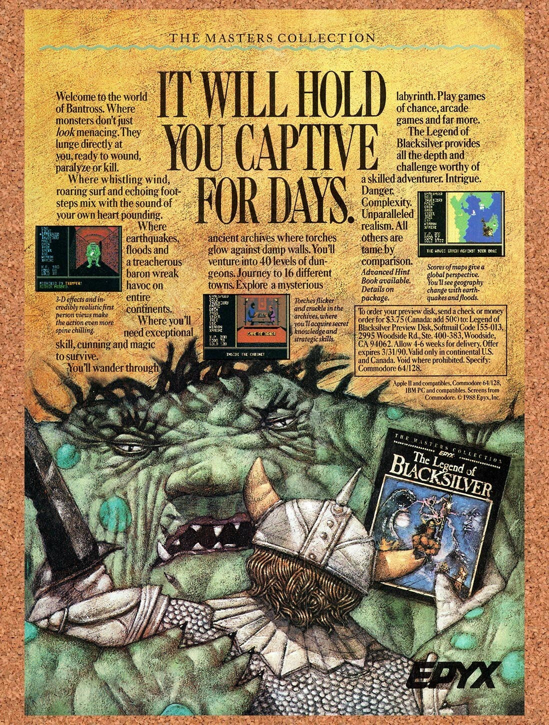 1989 Legend Of Blacksilver Commodore 64 Original Ad v1