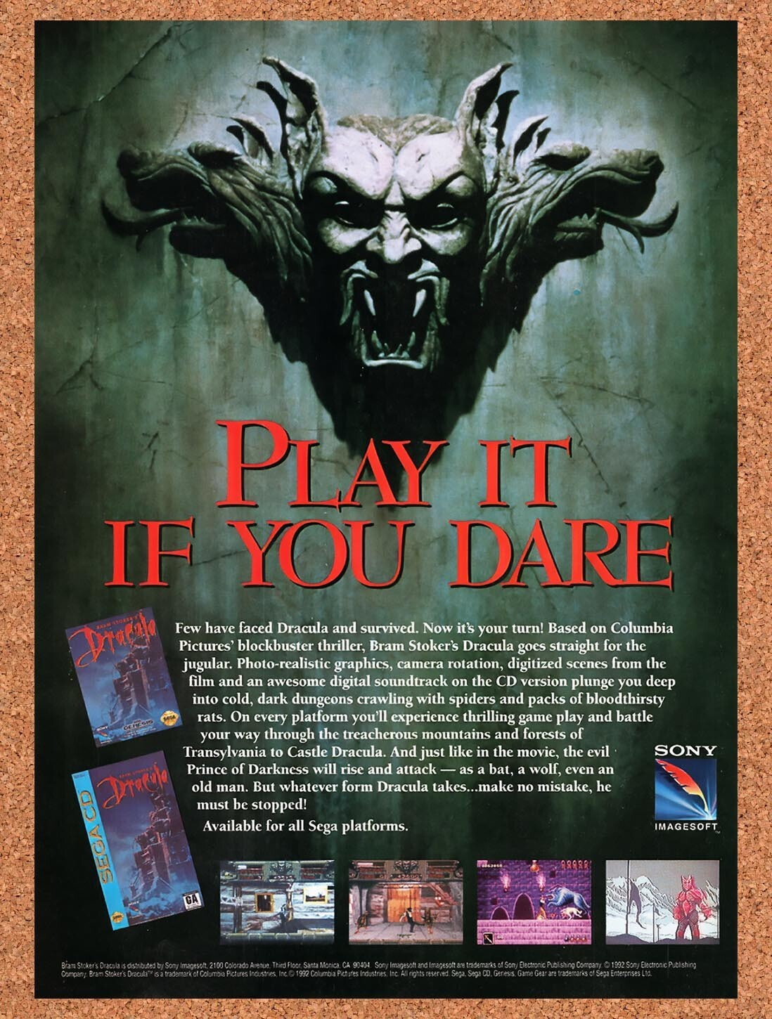 1993 Bram Stokers Dracula Sega Original Ad v4