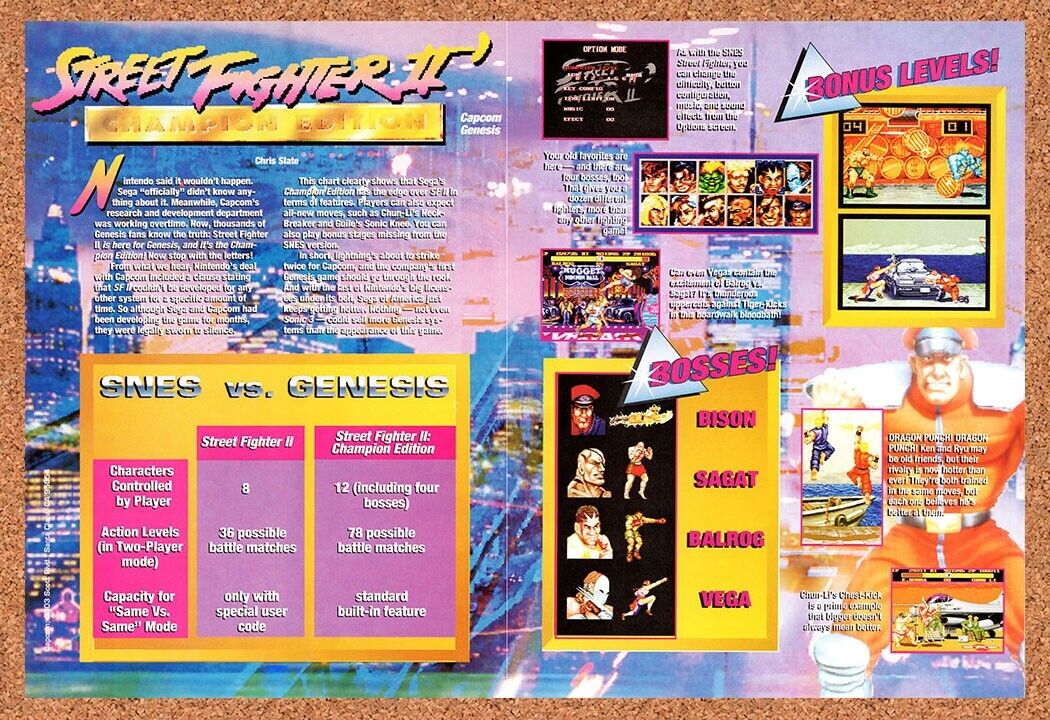 1993 Street Fighter 2 Champion Edition SNES Vs Genesis Original Ad