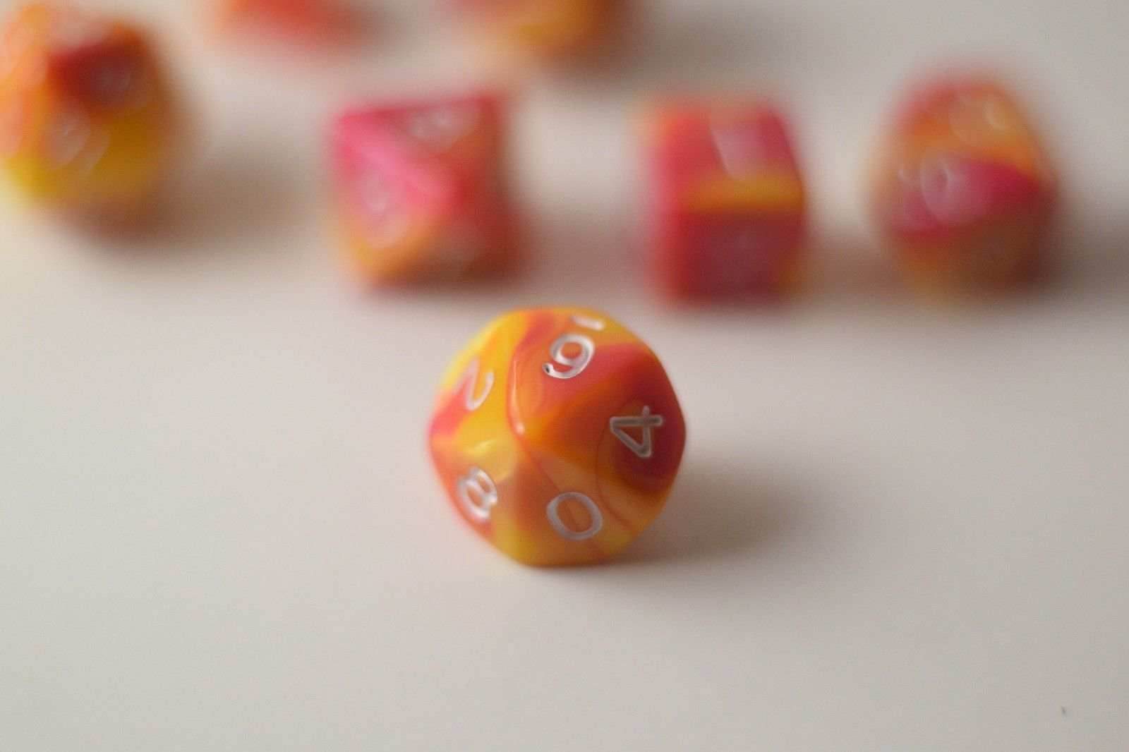 New Shiny Yellow Pink Miniature Poly Dice Set Small (7) RPG DnD Mini Cute - 