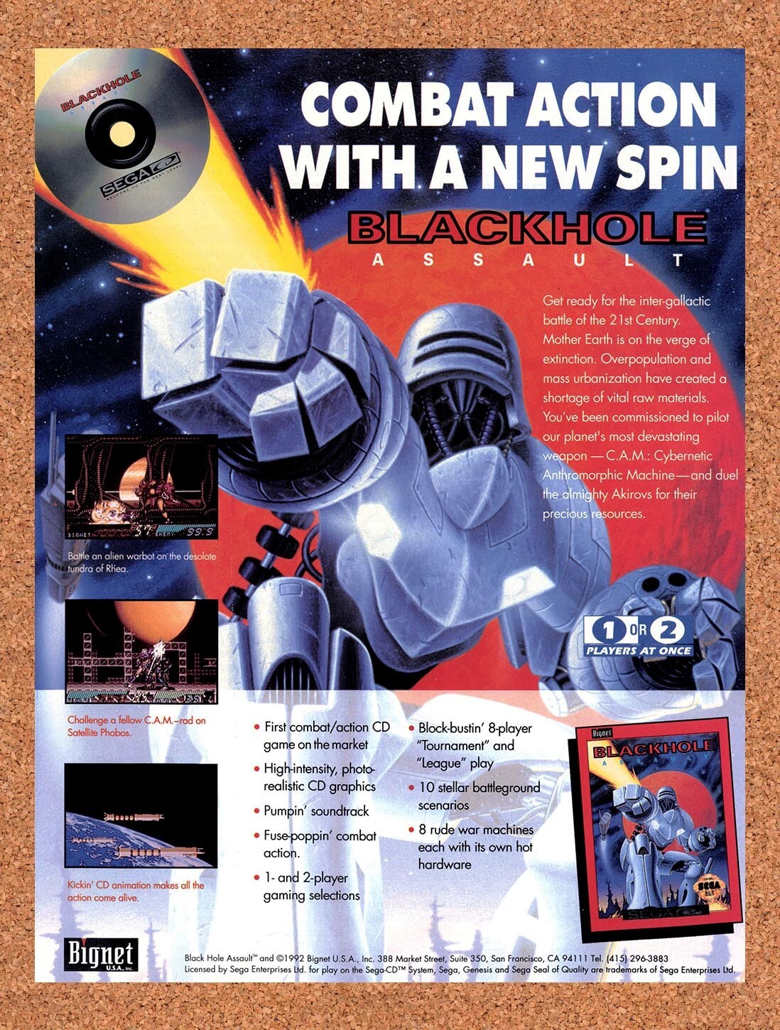 1992 Blackhole Assault Genesis Original Ad v1