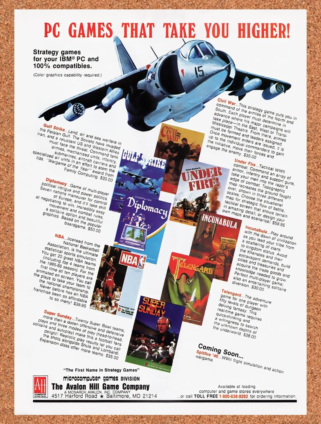 1988 Avalon Hill Game Company IBM Strategy Games Original Ad v1