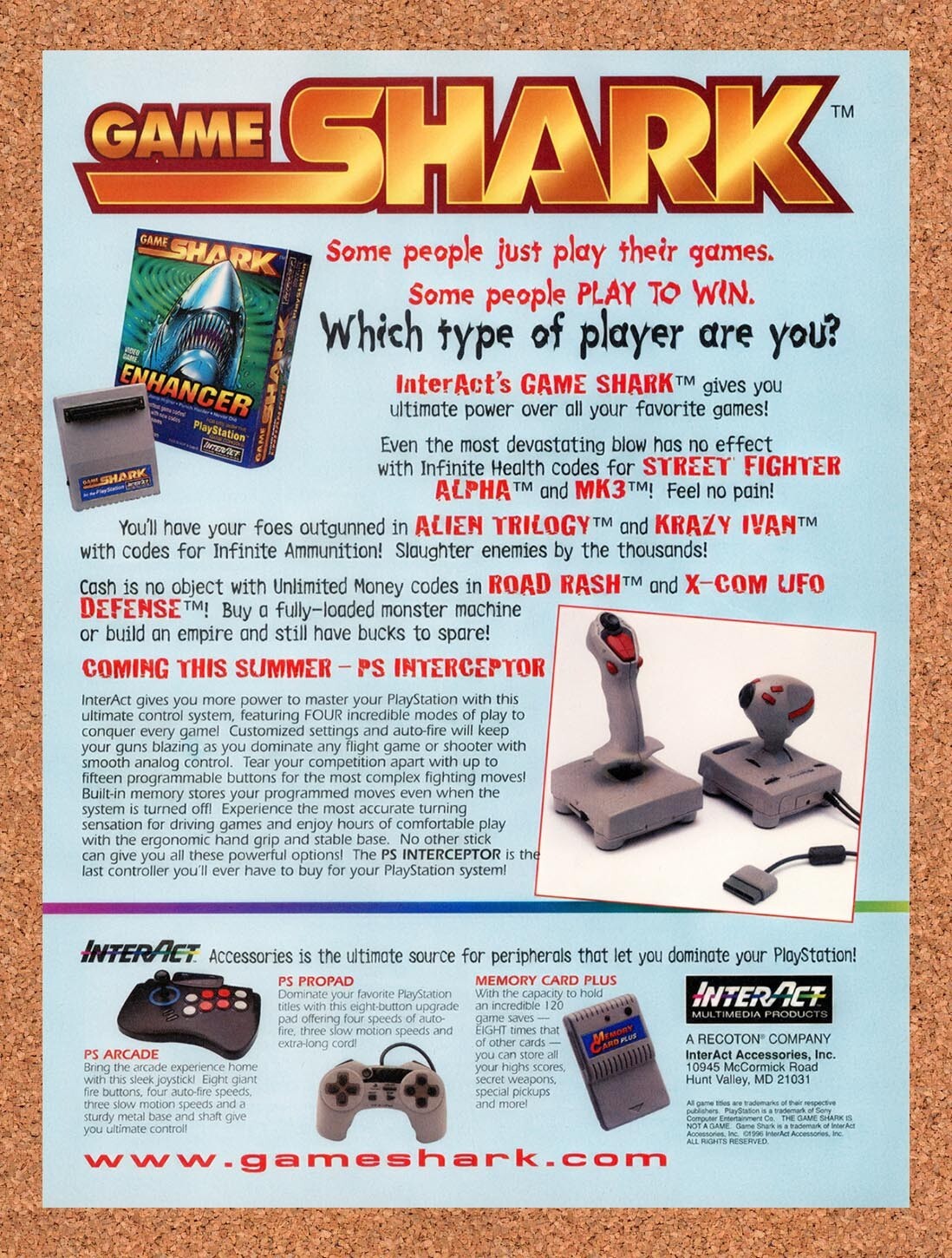 1996 GameShark PS1 Game Enhancer Original Ad v10