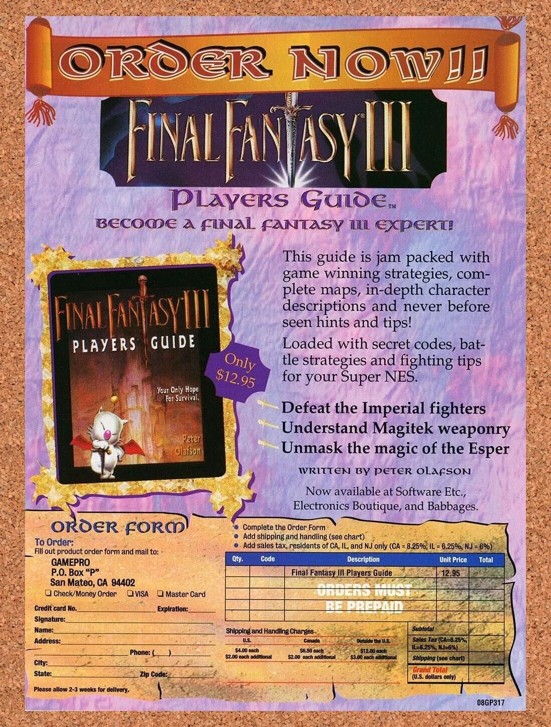 1994 Final Fantasy III SNES Strategy Guide Form Original Ad