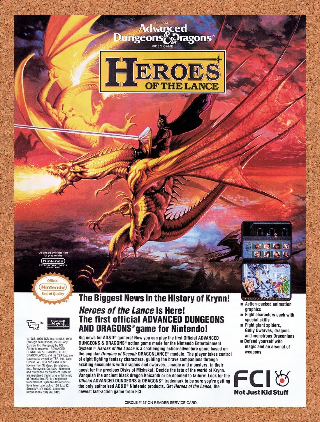 1991 Advanced Dungeons & Dragons Of The Lance NES Original Ad v2