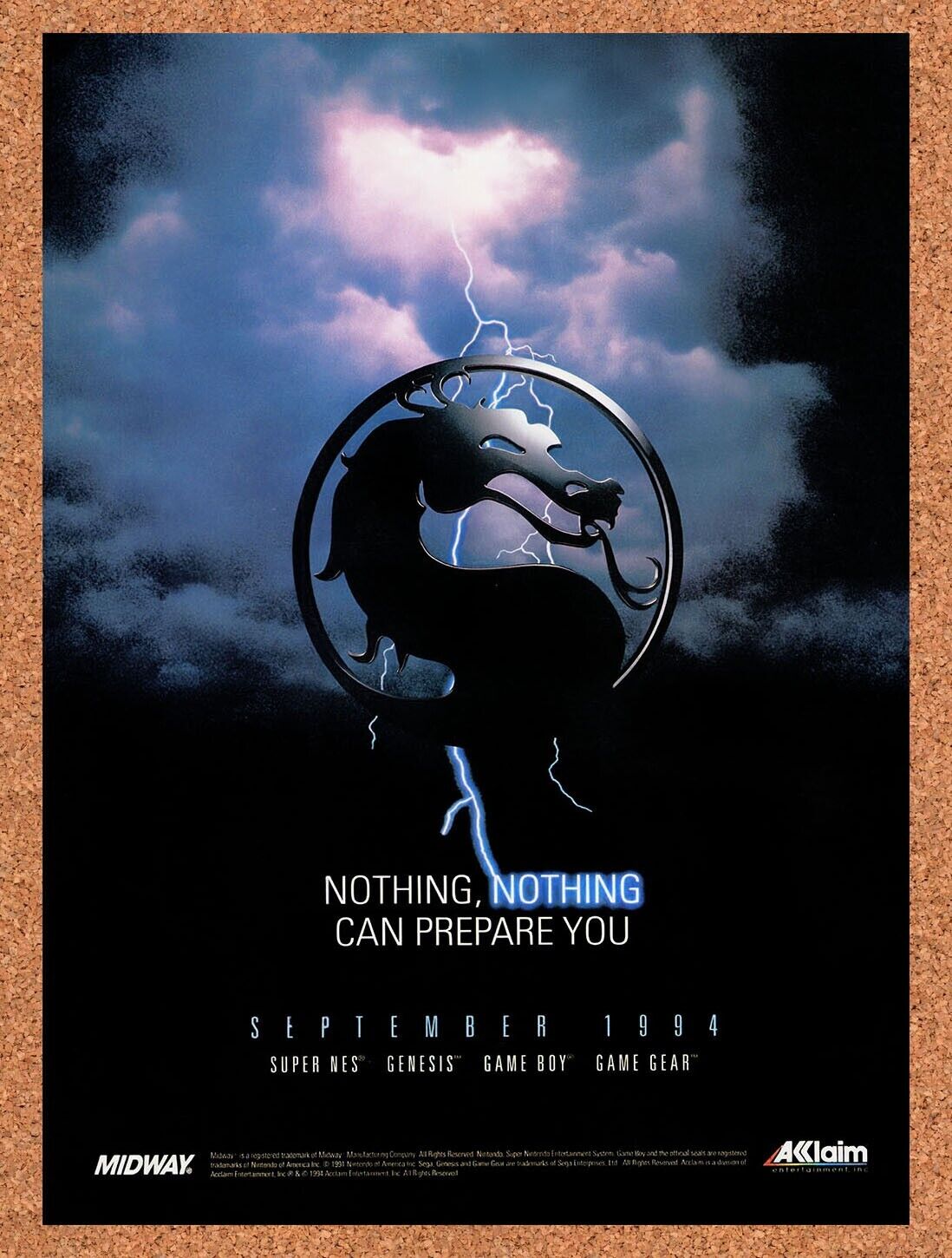1994 Mortal Kombat II SNES Original Ad v8