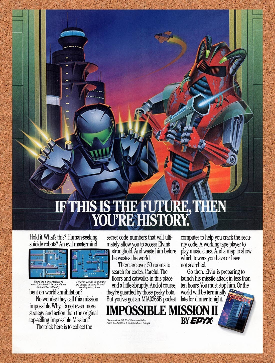 1989 Impossible Mission II Apple II Original Ad v1