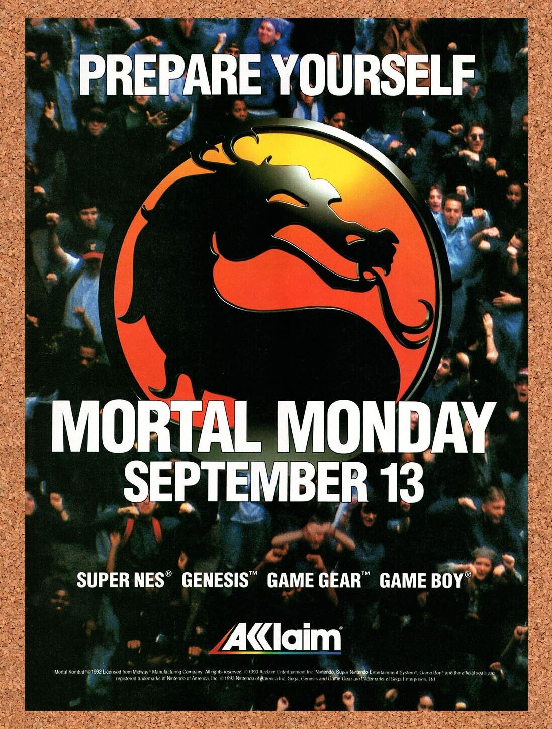 1993 Mortal Kombat SNES Original Ad v13
