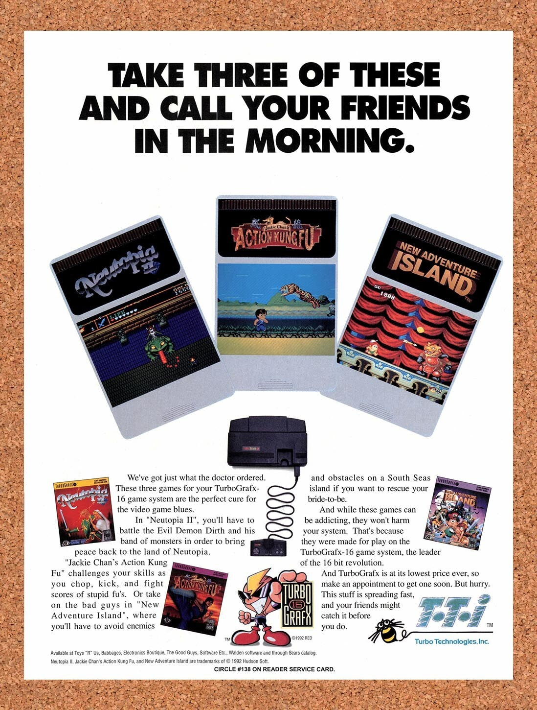 1992 Hudson Soft TurboGrafx-16 Games Original Ad v4