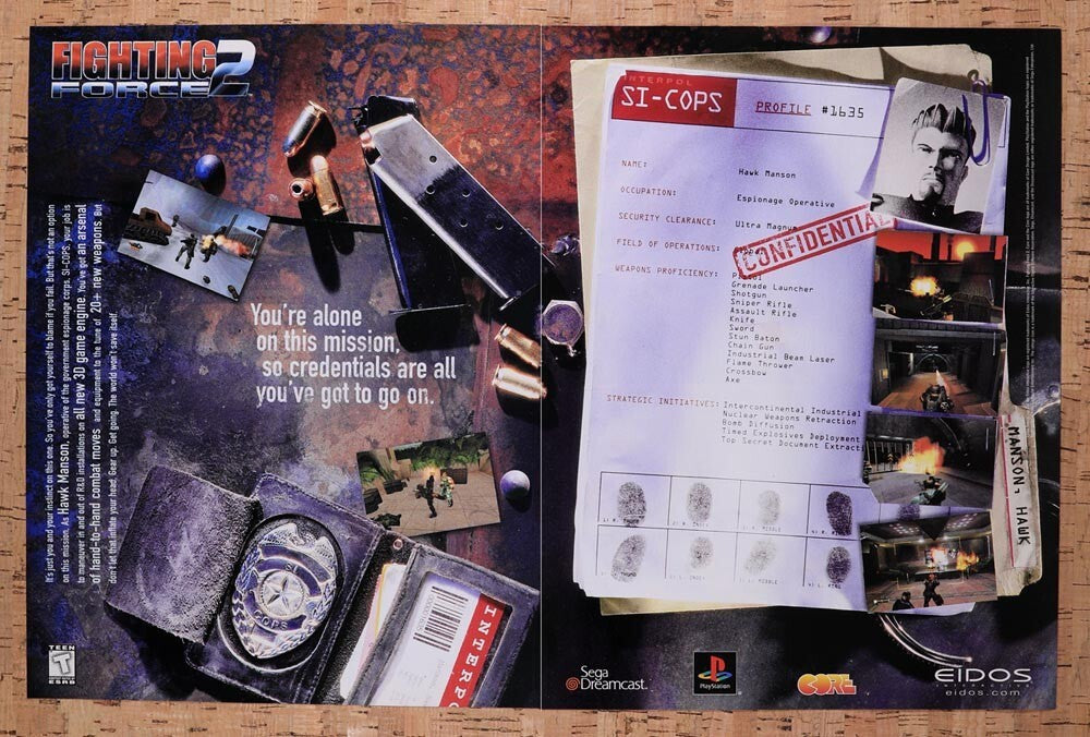 1999 Fighting Force 2 Dreamcast Original Ad v3