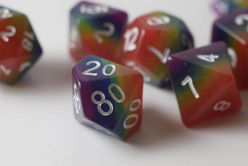 New Rainbow Aurora Poly Dice Set Blue Green Yellow Orange Red Purple (7) RPG DnD - 