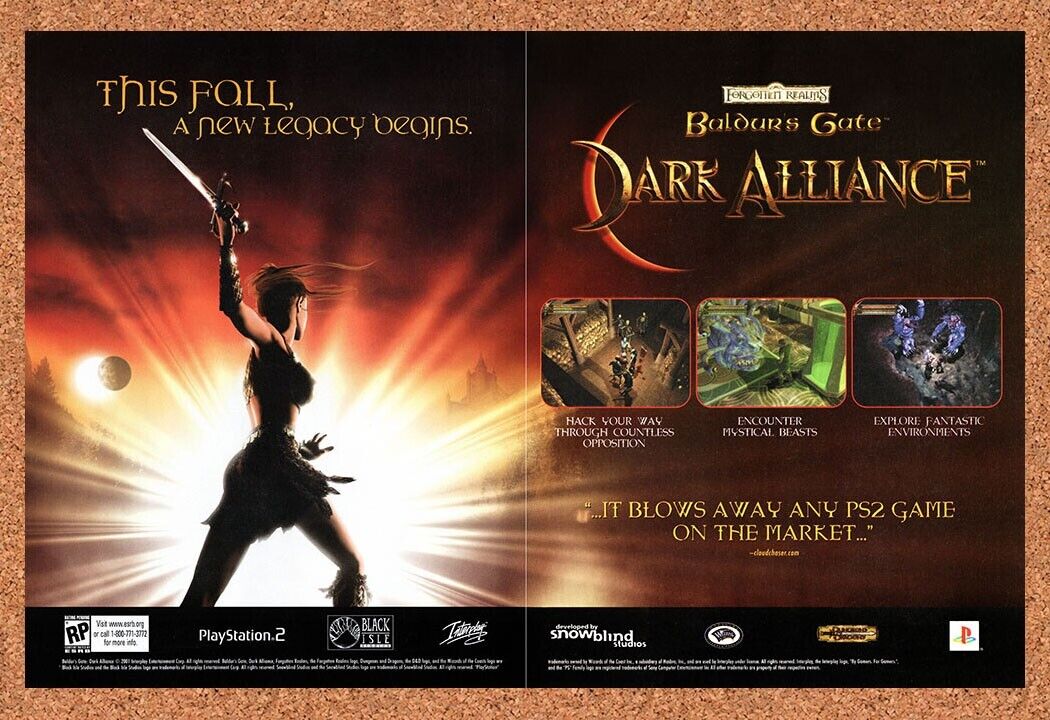 2001 Baldur's Gate Dark Alliance PS2 Original Ad v1