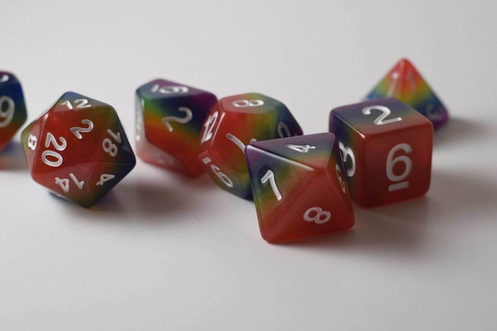New Rainbow Aurora Poly Dice Set Blue Green Yellow Orange Red Purple (7) RPG DnD - 