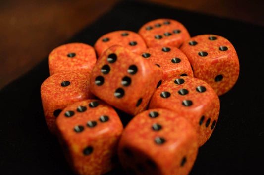 Fire Speckled 16mm D6 Pipped | Sold per die (Orange/Yellow/Blac) - 