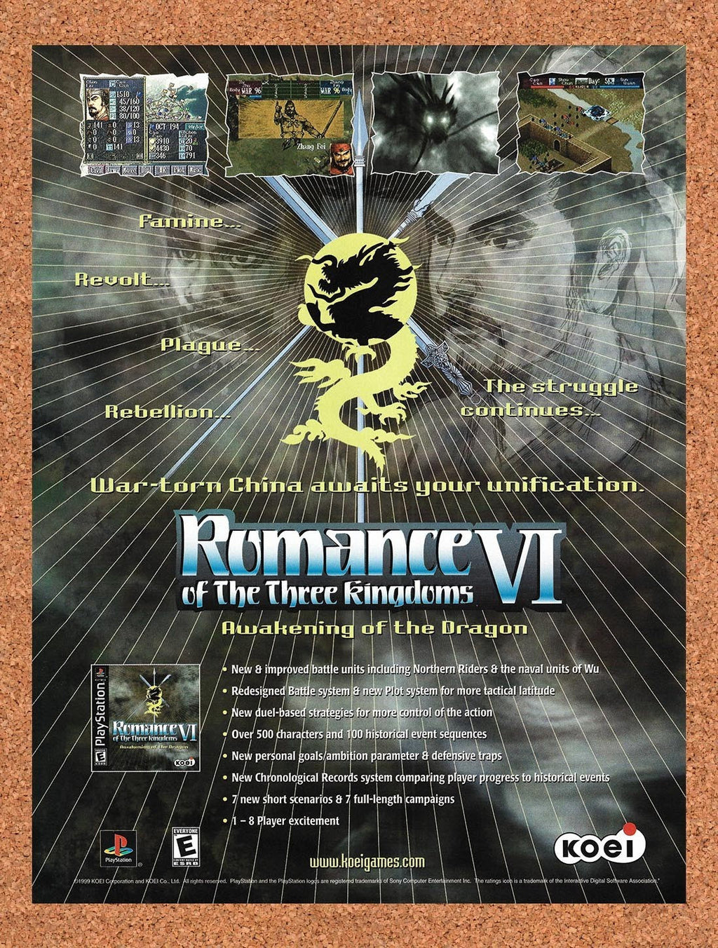 2000 Romance Of The Three Kingdoms VI Awakening Of The Dragon PS1 Original Ad v1