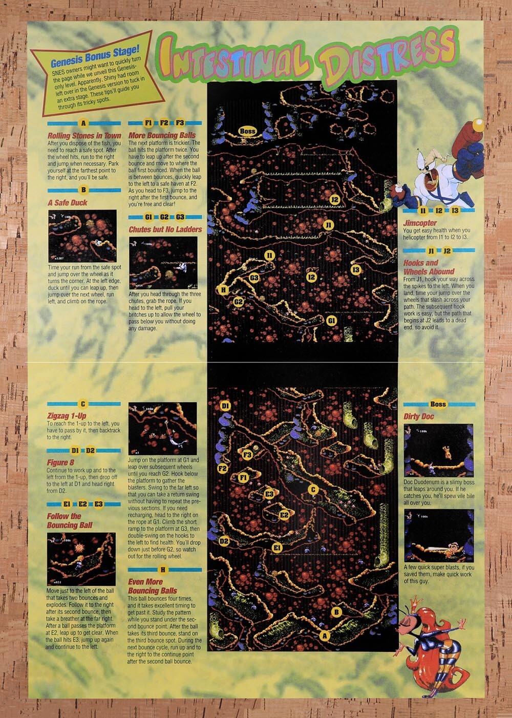 1995 Earthworm Jim Genesis Bonus Stage Map Original Ad v19