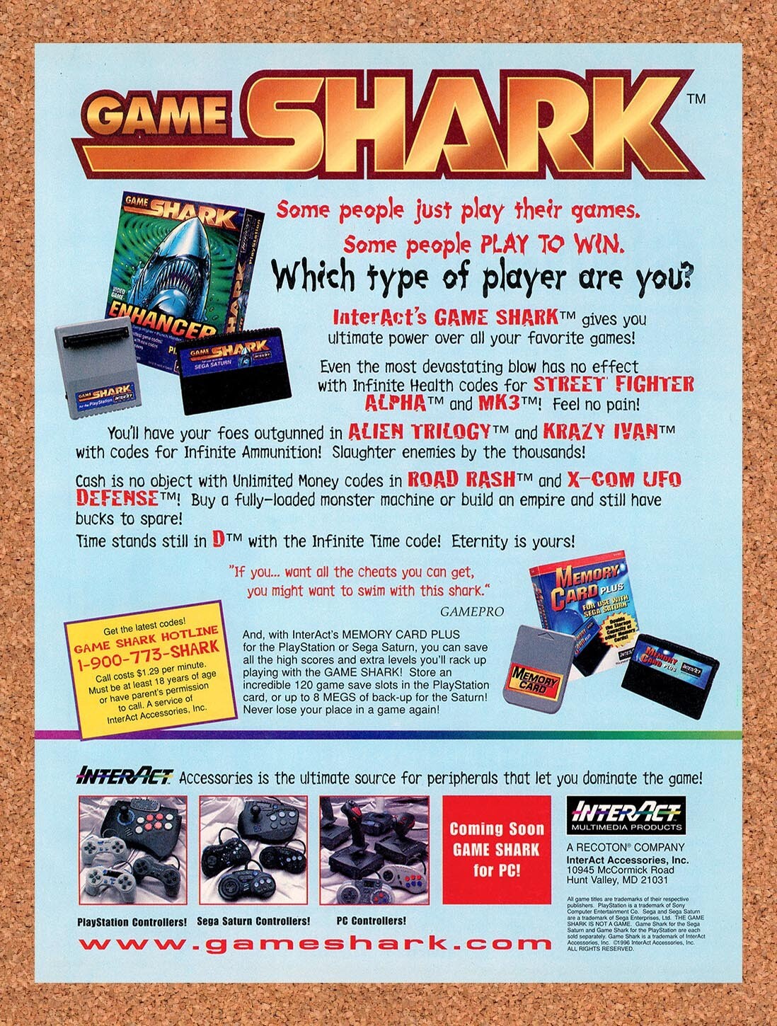 1996 GameShark Saturn Game Enhancer Original Ad v11