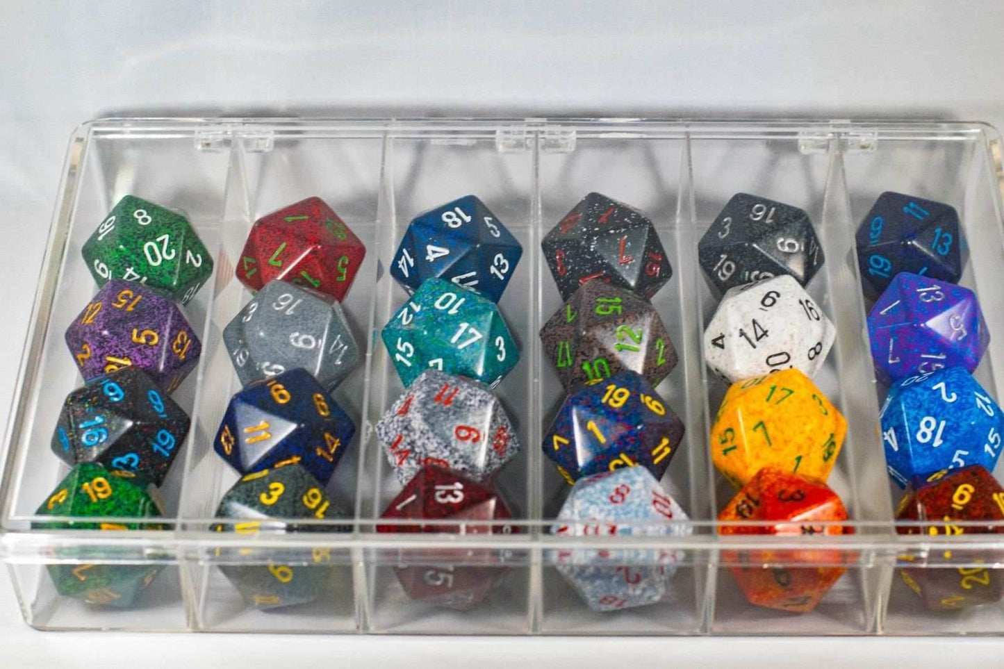 24x Speckled 34mm Chessex D20 Dice Complete Set with Case Large Size Collection - 