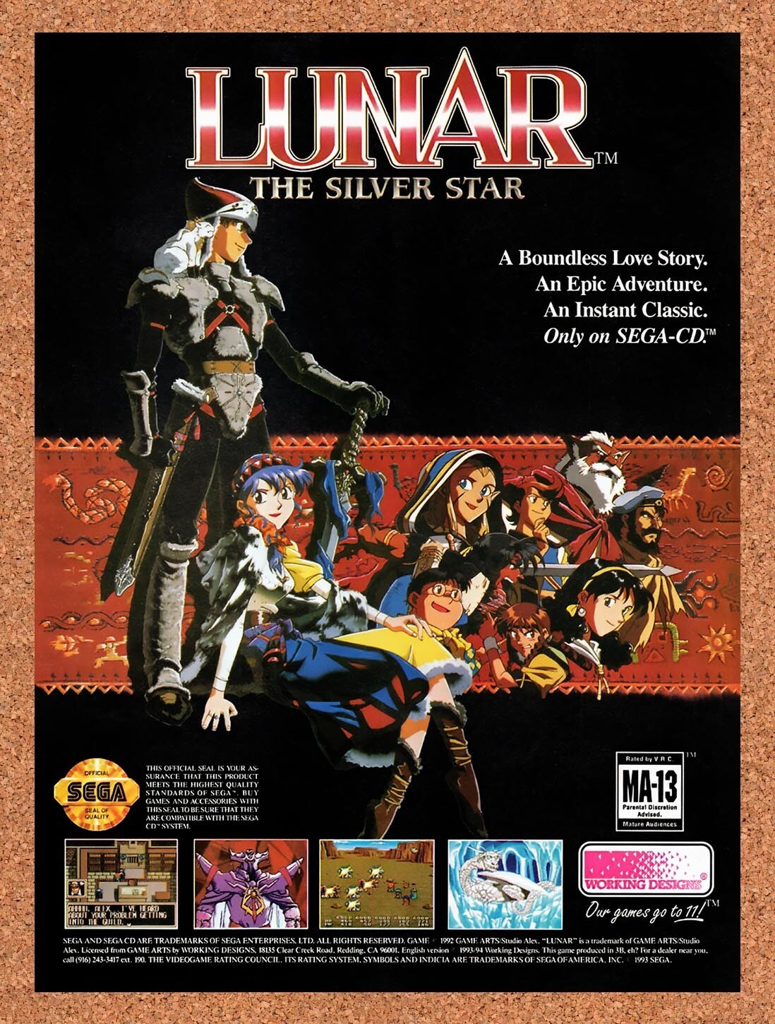 1995 Lunar Silver Star Story Sega CD Original Ad v6