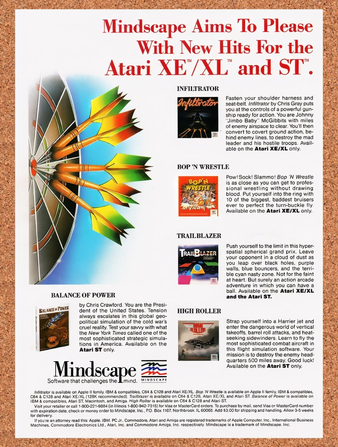 1987 Mindscape Atari XL Games Original Ad v2