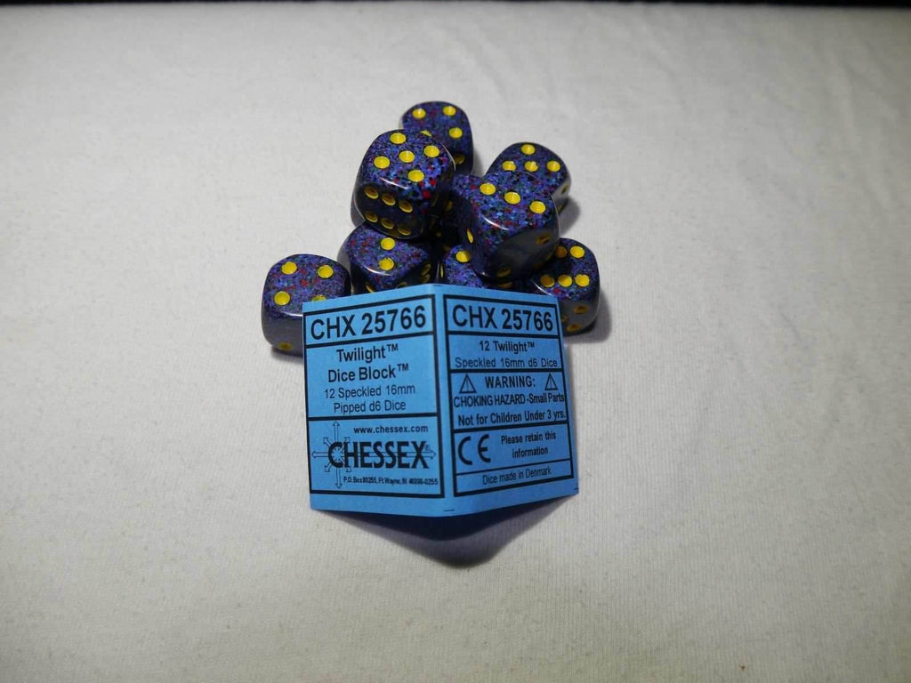 Twilight Speckled 16mm D6 RPG Chessex Dice Blue/ Yellow - 