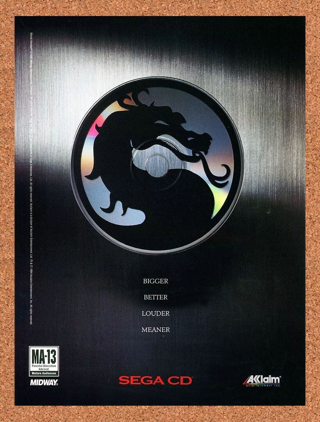 1994 Mortal Kombat Sega CD Original Ad