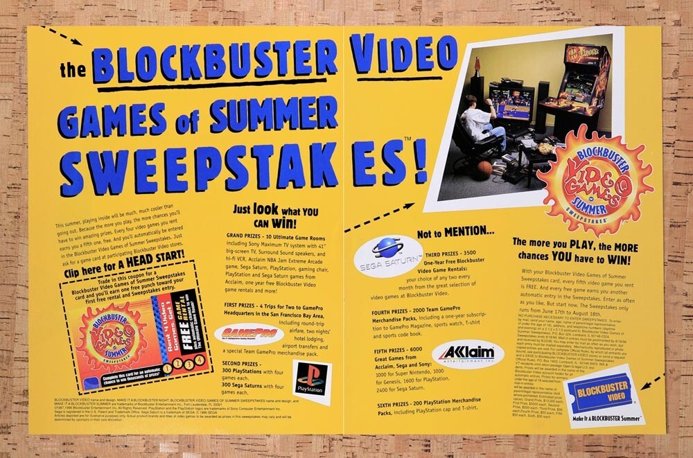 1996 Blockbuster Games Of Summer Sweepstakes Original Ad v14