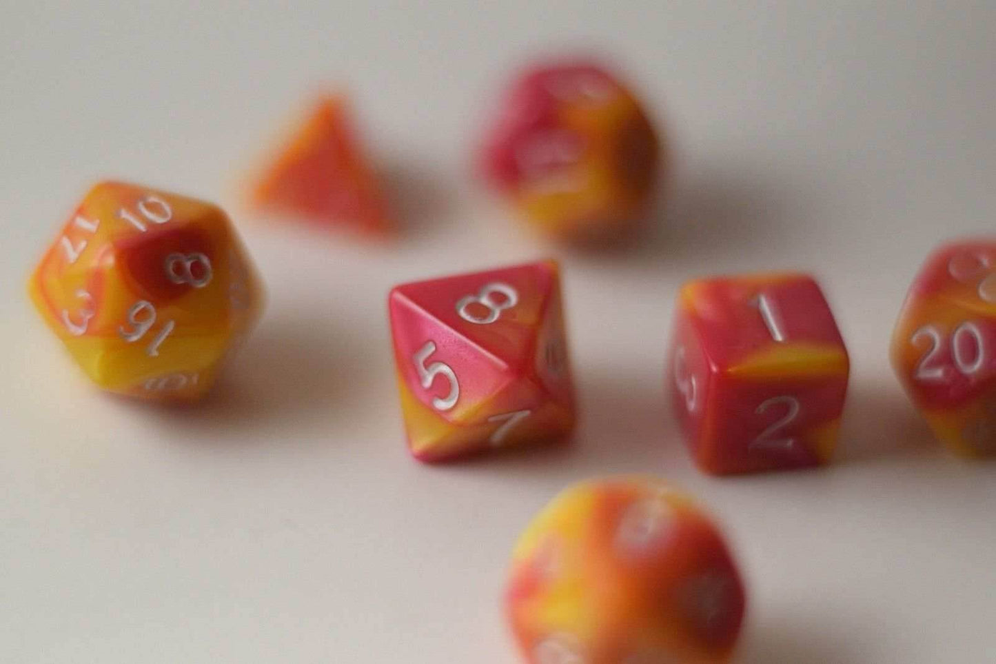 New Shiny Yellow Pink Miniature Poly Dice Set Small (7) RPG DnD Mini Cute - 