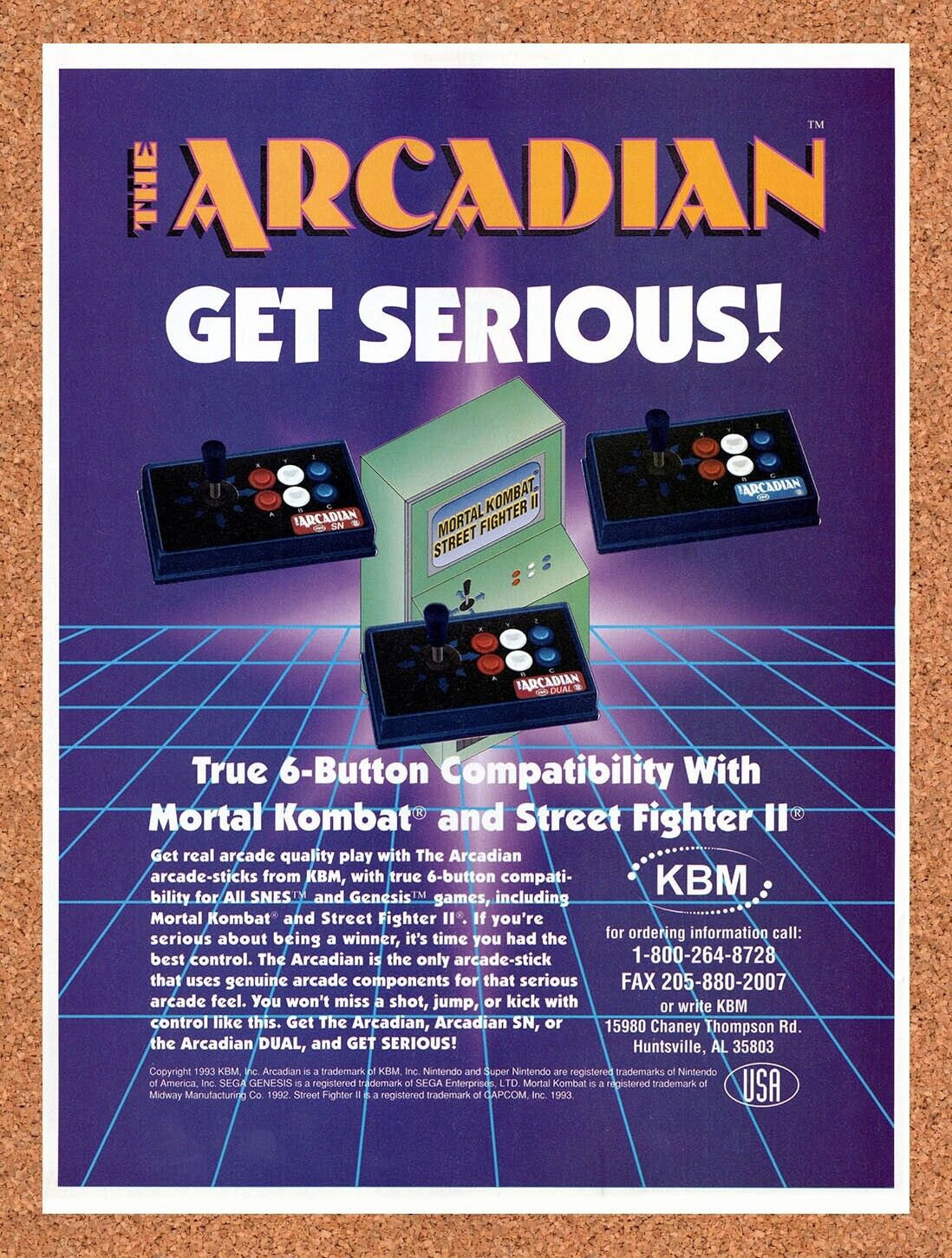 1994 The Arcadian Mortal Kombat Arcade Stick Original Ad v1
