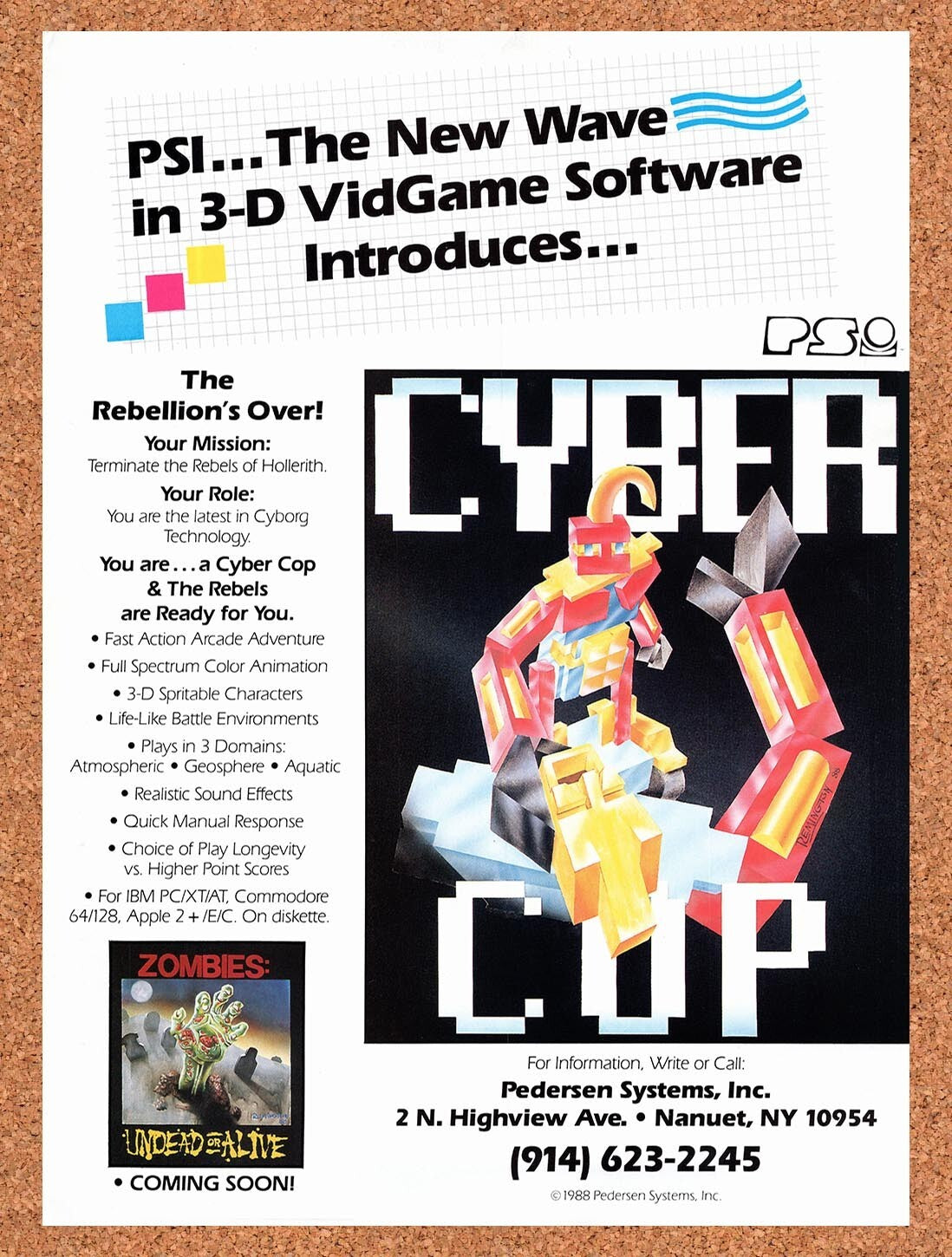 1989 Cyber Cop Commodore 64 Original Ad v2